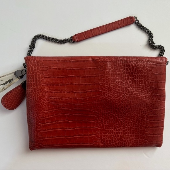 Henry Bendel Chic Red Crocodile-Embossed Wristlet 1990’s style - Picture 14 of 16